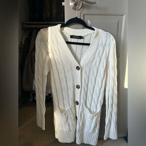 White Cable Knit Cardigan Sweater